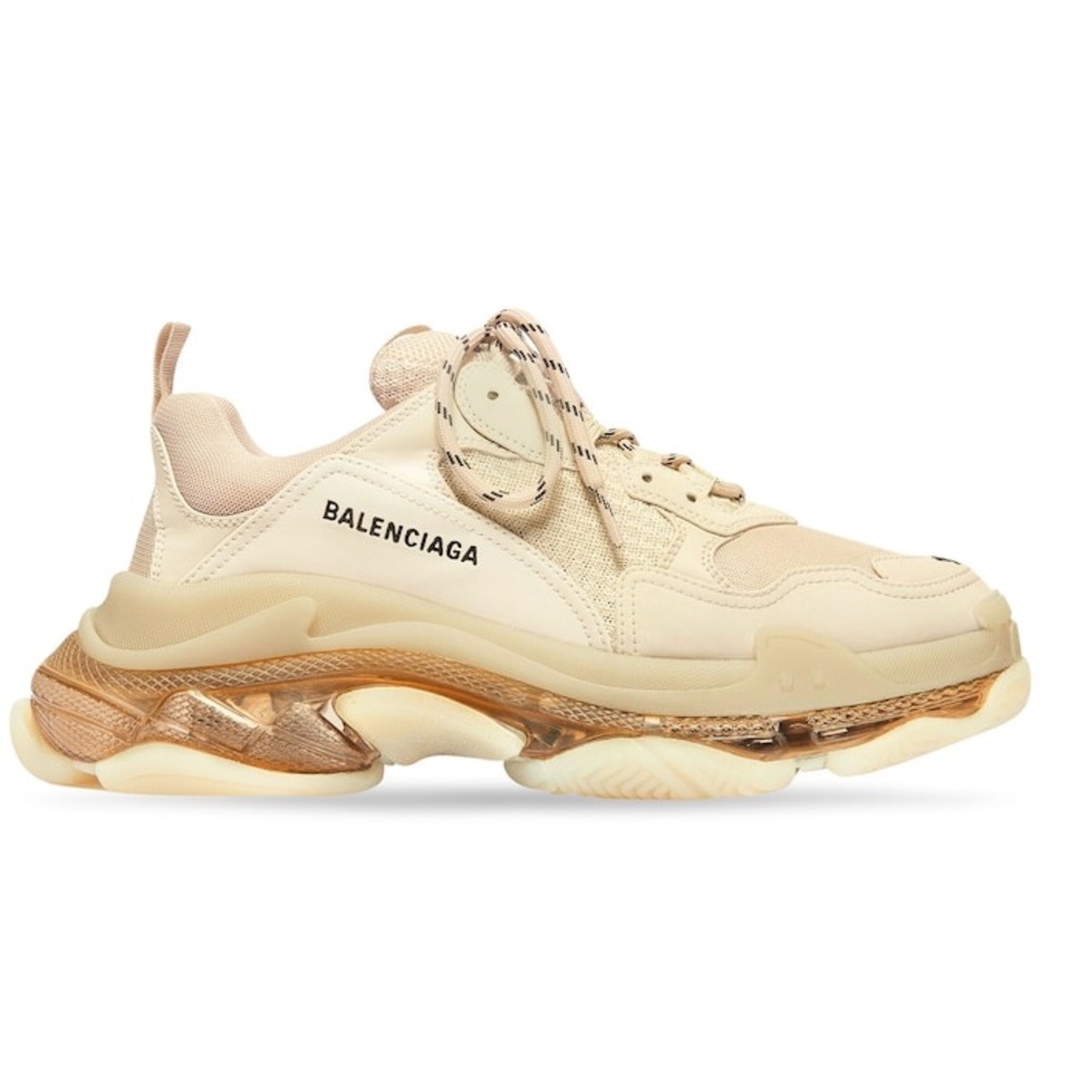 BALENCIAGA WOMEN'S TRIPLE S CLEAR SOLE SNEAKER IN BEIGE size 35 - Picture 3 of 13